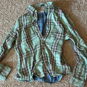 Ralph Lauren Mint Plaid Long-Sleeve Button-Down Shirt Flannel M